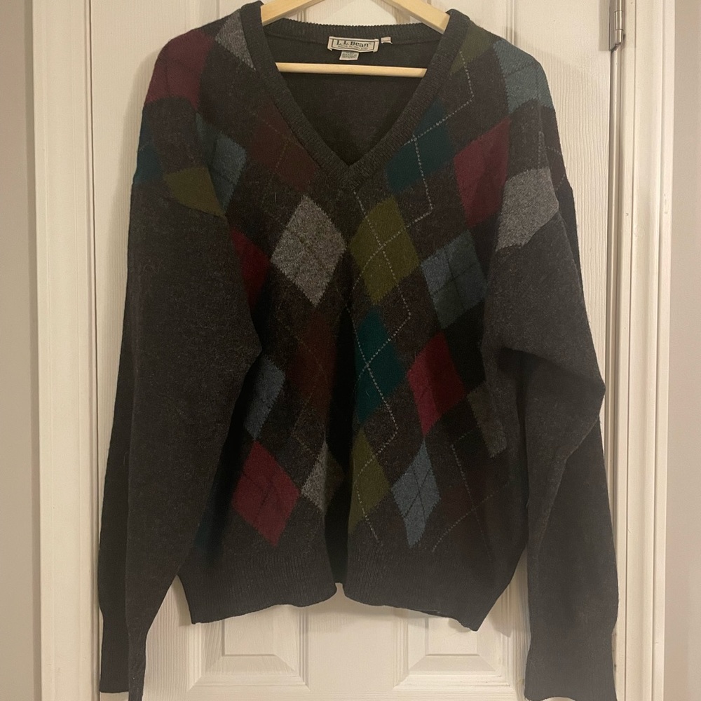 VINTAGE LL Bean Made in Ireland Lambswool ARGYLE Sweater Men's Large